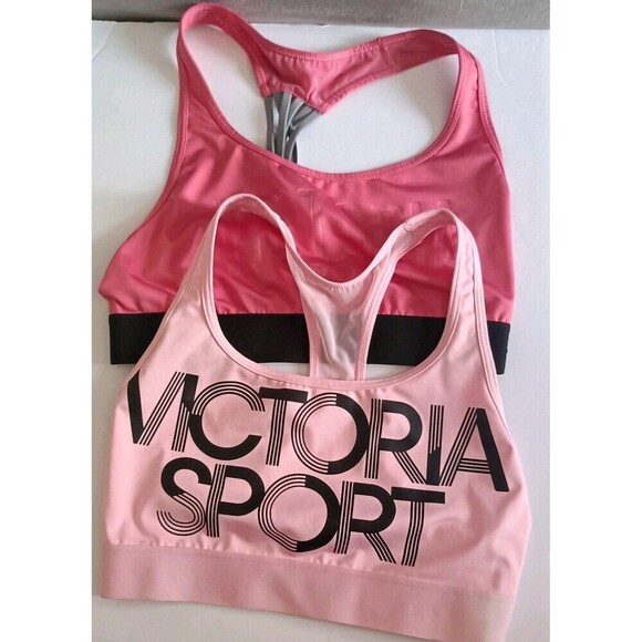 Set of 2 Victoria’s Secret The Player Sports Bras Size XS Coral Light Pink - Picture 1 of 10